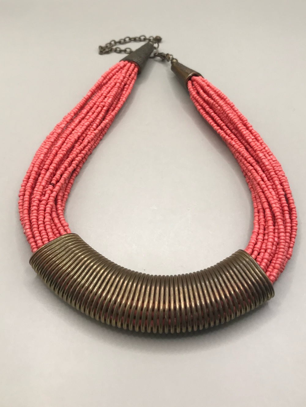 Treska Coral Multi-Strand Bead Necklace with Antique Bronze Coil Tubes - Picture 4 of 8
